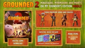 Grounded 2 Founder’s Edition cover art featuring exclusive character skins – Minotaur, Myrmidon, Rogue, and Mant.